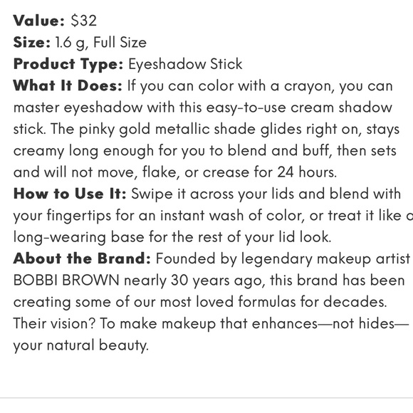 BOBBI BROWN COSMETICS
Long Wear Cream Shadow Sticks in Incandescent New FullSz - Picture 2 of 2